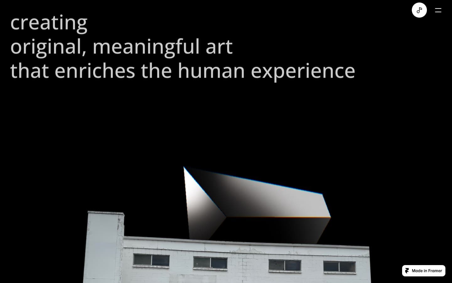 LED's Garden City building beneath a floating chrome sculpture on the homepage